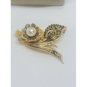 Vintage Spanish Damascene flower‎ brooch